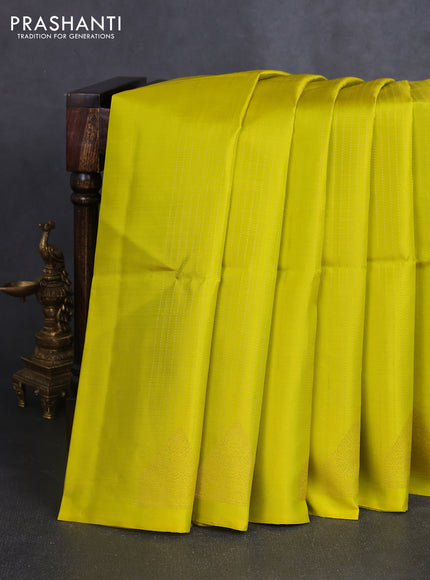 Pure soft silk saree lime green and violet with allover zari weaves & buttas in borderless style