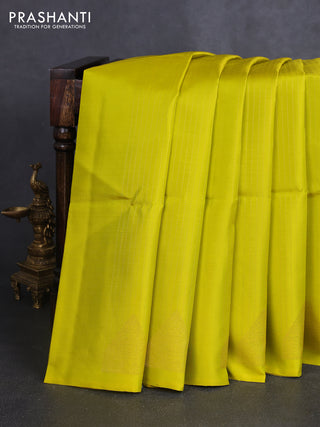Pure soft silk saree lime green and violet with allover zari weaves & buttas in borderless style