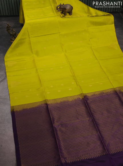 Pure soft silk saree lime green and violet with allover zari weaves & buttas in borderless style