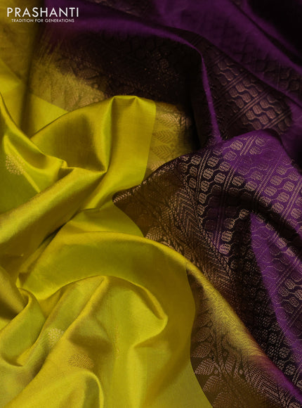 Pure soft silk saree lime green and violet with allover zari weaves & buttas in borderless style