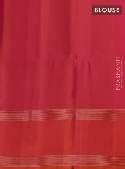 Pure soft silk saree teal green and pinkish orange with zari woven buttas and rettapet zari woven border