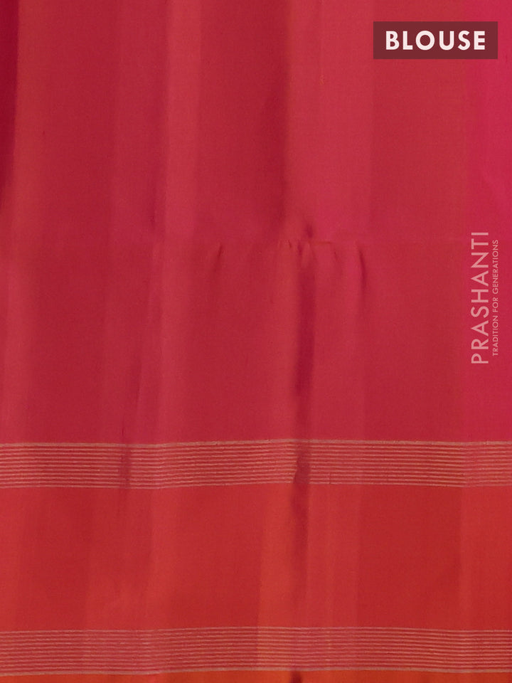 Pure soft silk saree teal green and pinkish orange with zari woven buttas and rettapet zari woven border