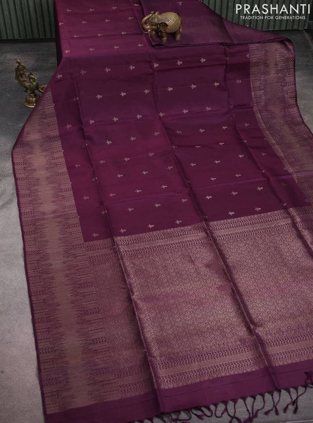 Pure soft silk saree deep maroon with zari woven buttas and long zari woven border