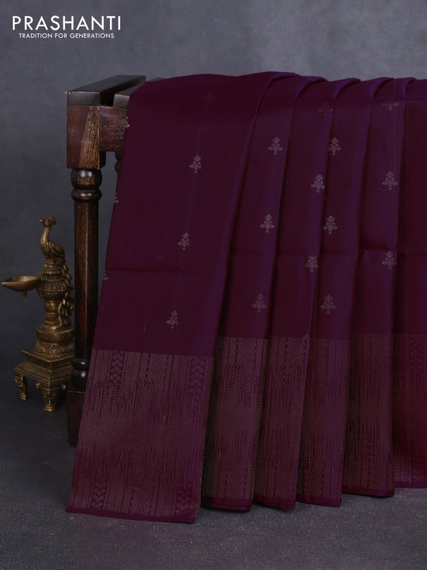 Pure soft silk saree wine shade with zari woven buttas and zari woven border