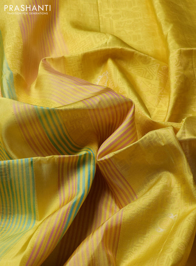 Pure soft silk saree yellow with allover thread & zari weaves in borderless style