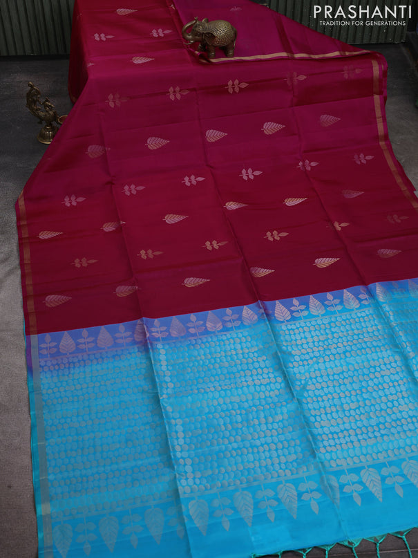 Pure soft silk saree pink and teal blue with zari woven buttas and zari woven border