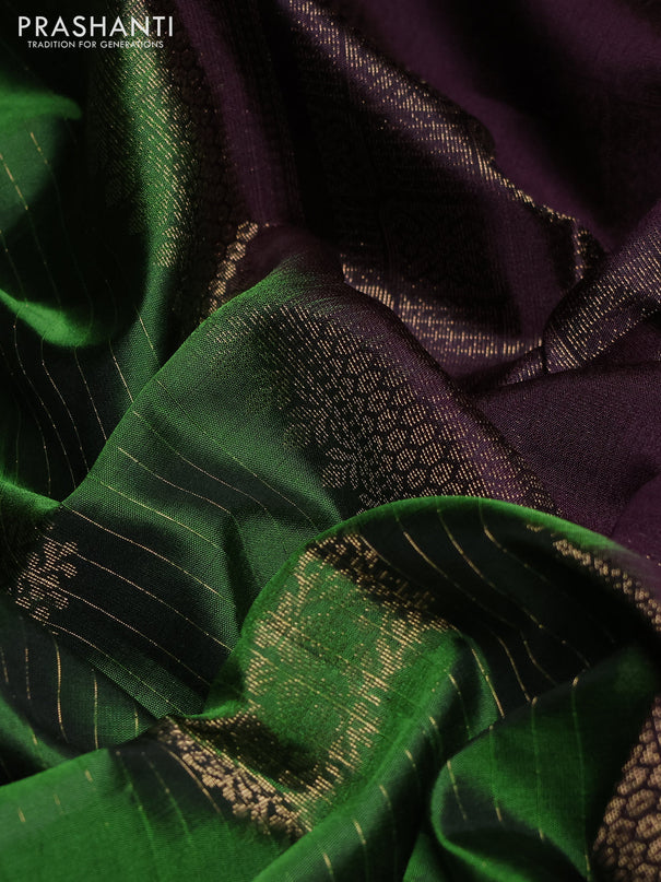 Pure soft silk saree mehendi green and jamun shade with allover zari weaves and zari woven butta border