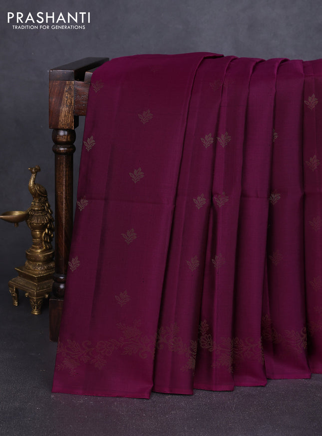 Pure soft silk saree wine shade with zari woven buttas and zari woven border