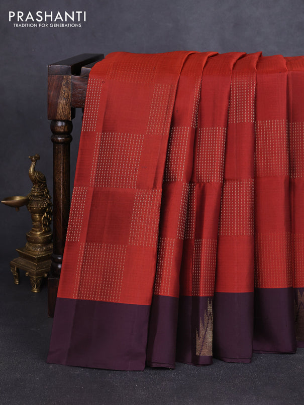 Pure soft silk saree rust shade and wine shade with zari woven buttas and piping border