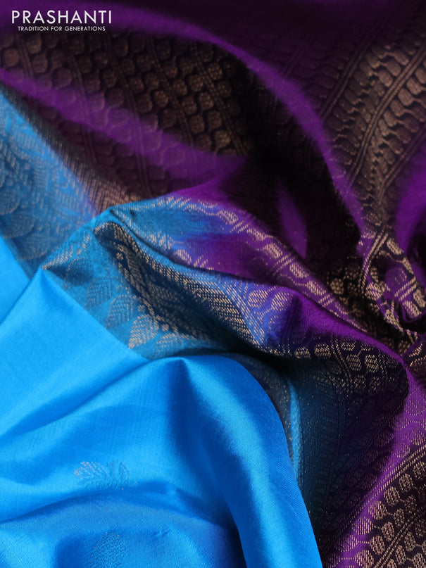 Pure soft silk saree cs blue and violet with allver zari weaves inborderless style