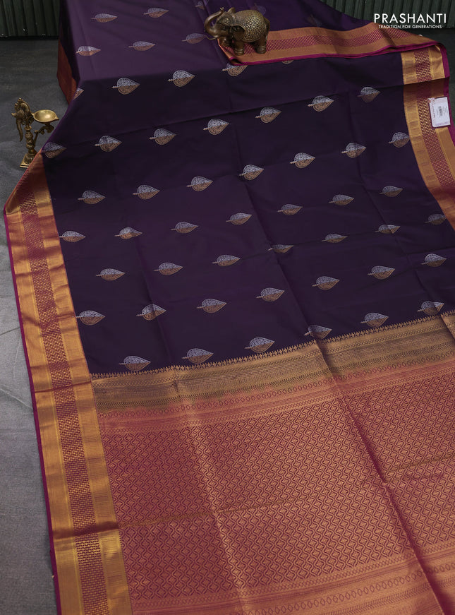 Semi soft silk saree deep purple and dark magenta pink with allover zari woven buttas and zari woven korvai border