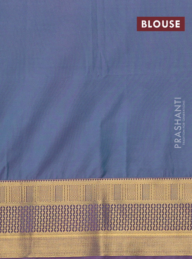 Semi soft silk saree teal blue and pink with allover zari woven buttas and zari woven korvai border