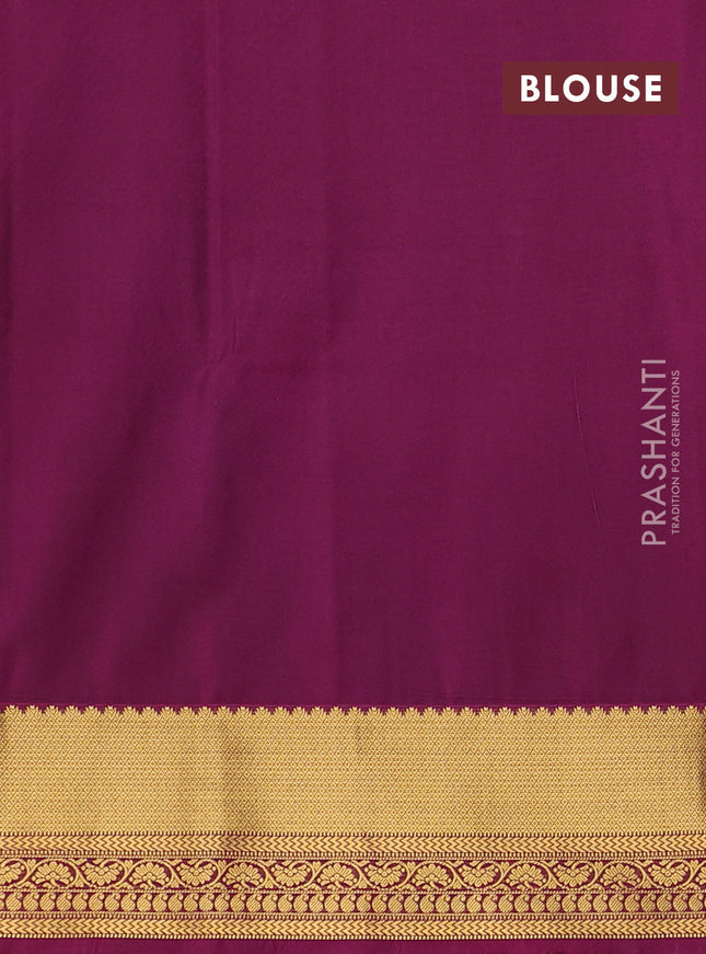 Semi soft silk saree mehendi green and magenta pink with allover zari woven buttas and zari woven korvai border