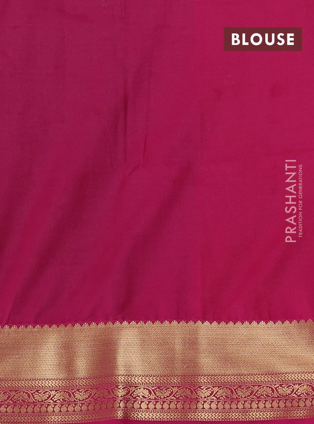 Semi soft silk saree teal green and pink with allover zari woven buttas and zari woven korvai border