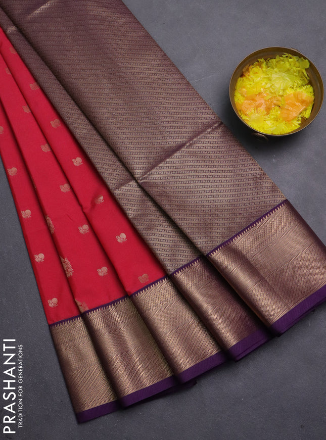 Semi soft silk saree pink and purple with allover zari woven buttas and zari woven korvai border