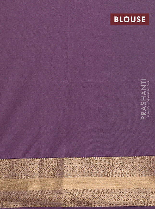 Semi soft silk saree beige and purple with allover zari woven buttas and zari woven korvai border