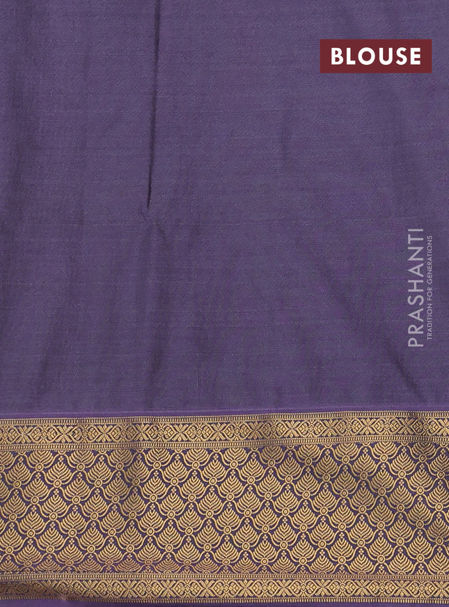 Semi soft silk saree yellow and pastel purple with allover zari weaves & buttas and zari woven korvai border