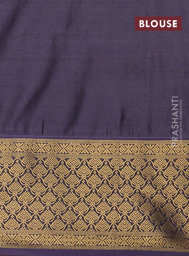 Semi soft silk saree peach pink and pastel purple with allover zari weaves & buttas and zari woven korvai border