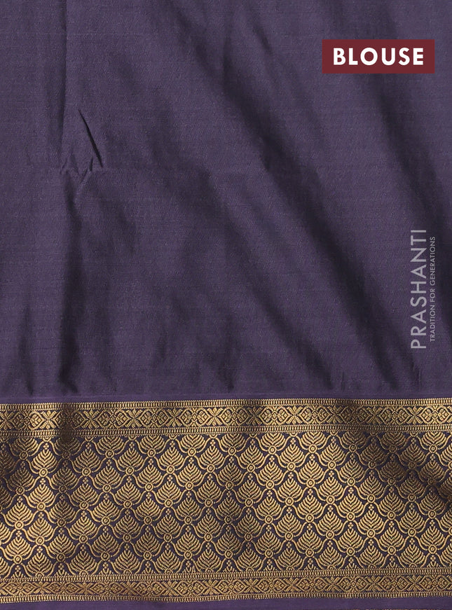 Semi soft silk saree mehendi green and pastel purple with allover zari weaves & buttas and zari woven korvai border