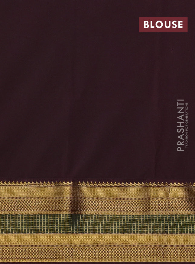 Semi soft silk saree green and coffee brown with allover zari woven buttas and zari woven border