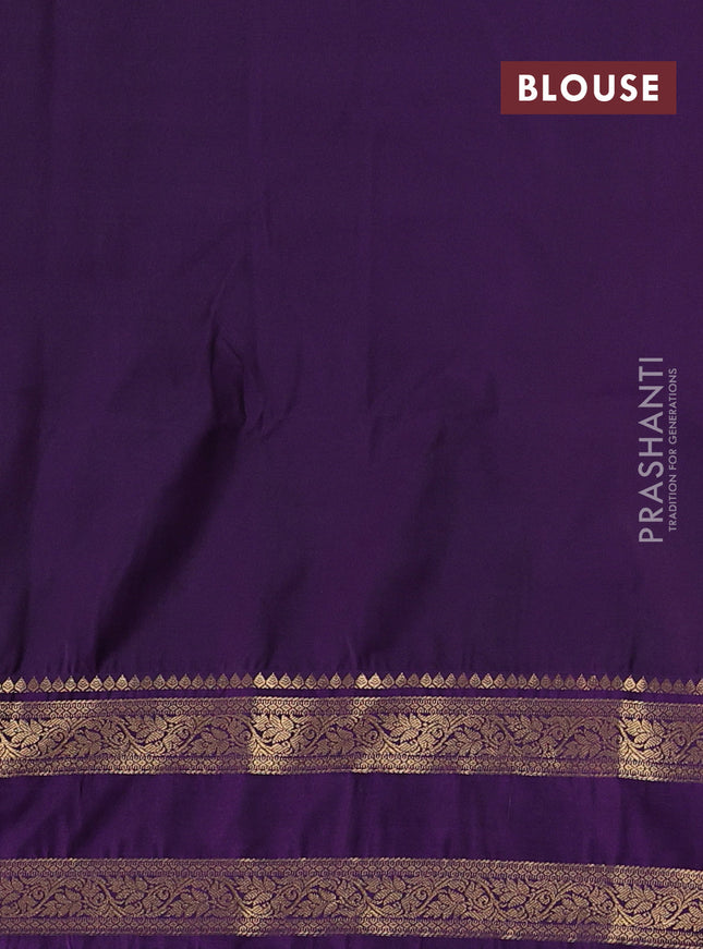 Semi soft silk saree light green and purple with allover zari woven buttas and rettapet zari woven border