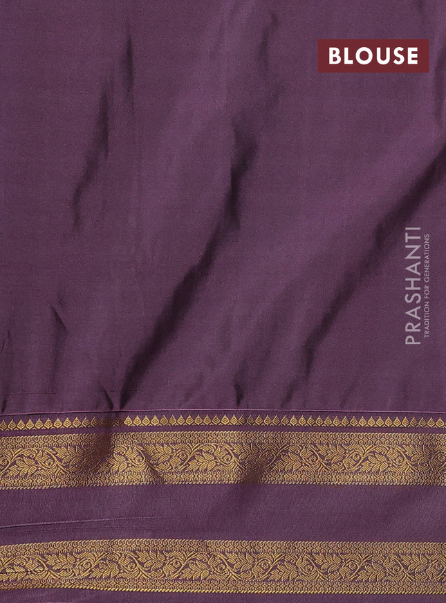 Semi soft silk saree blue and rosy brown with allover zari woven buttas and rettapet zari woven border