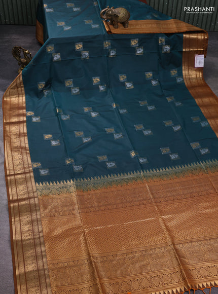 Semi soft silk saree peacock green and dark mustard with zari woven buttas and zari woven border