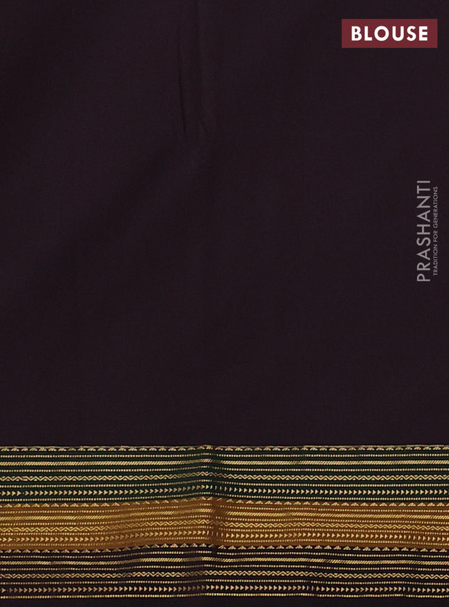 Semi soft silk saree bottle green and coffee brown with allover zari woven buttas and zari woven korvai border