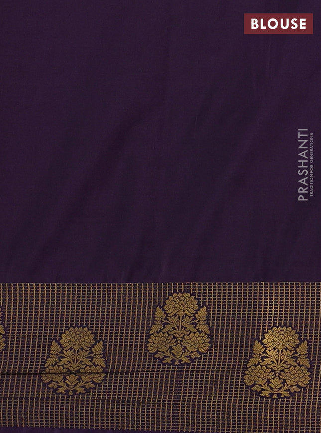 Semi soft silk saree mehendi green and purple with allover zari woven buttas and zari woven border