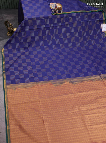 Semi soft silk saree navy blue and dual shade of rust with allover zari woven buttas and zari woven border