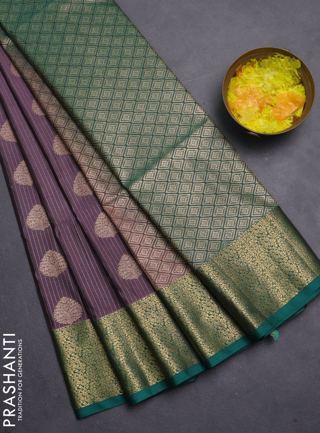 Semi soft silk saree pastel pink and teal green with allover zari weaves & buttas and zari woven border