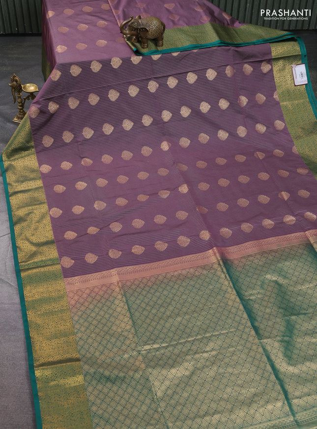 Semi soft silk saree pastel pink and teal green with allover zari weaves & buttas and zari woven border