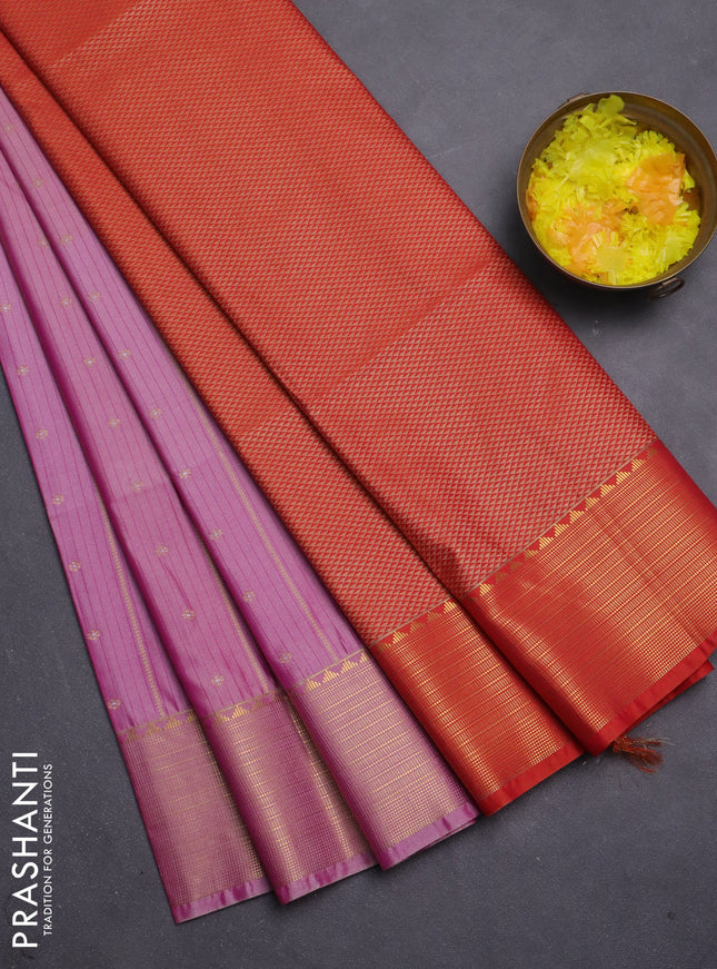 Semi soft silk saree peach pink and orange with allover zari weaves & buttas and zari woven korvai border