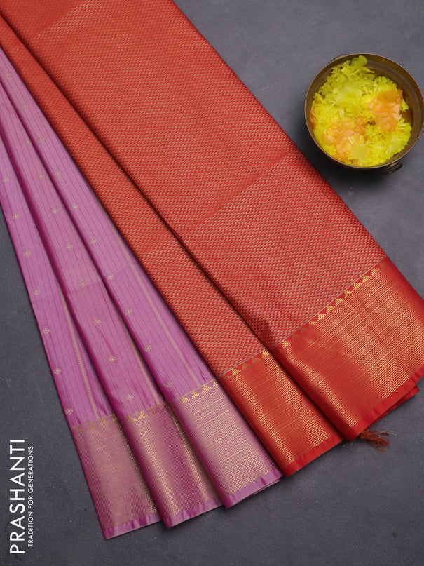 Semi soft silk saree peach pink and orange with allover zari weaves & buttas and zari woven korvai border