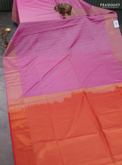 Semi soft silk saree peach pink and orange with allover zari weaves & buttas and zari woven korvai border