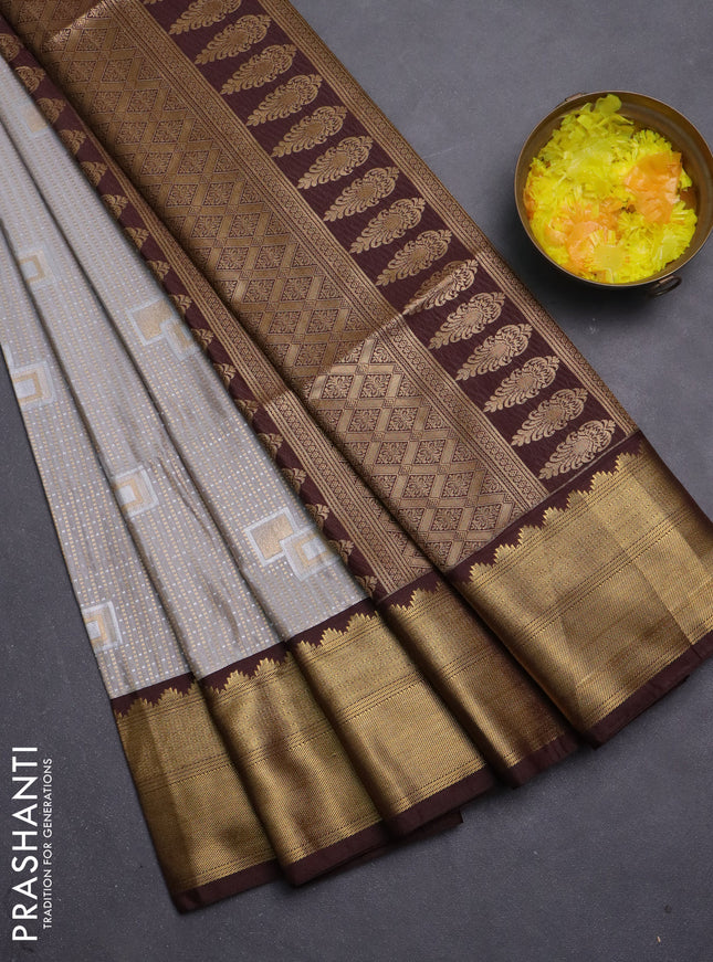 Semi soft silk saree beige and coffee brown with allover zari weaves & buttas and zari woven korvai border