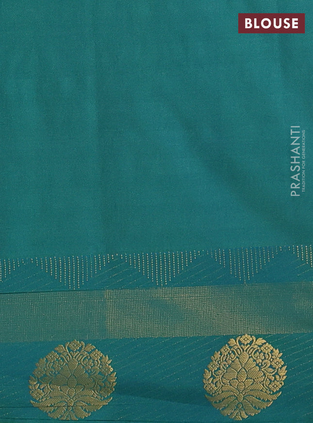 Semi soft silk saree beige and green with allover zari weaves & buttas and zari woven border