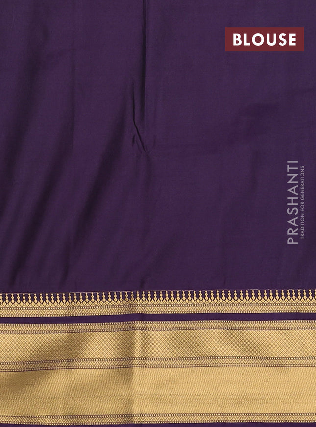 Semi soft silk saree pink and deep purple with allover zari woven buttas and zari woven korvai border