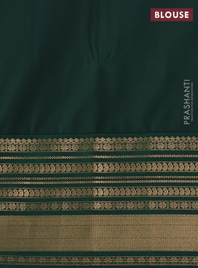 Semi soft silk saree dark mustard and bottle green with zari woven buttas and zari woven korvai border