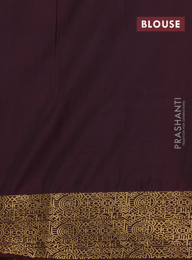 Semi soft silk saree mehendi green and deep maroon with allover zari woven buttas and zari woven border