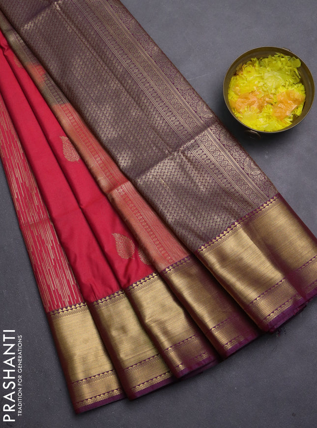 Semi soft silk saree red and deep maroon with allover zari weaves & buttas and zari woven border
