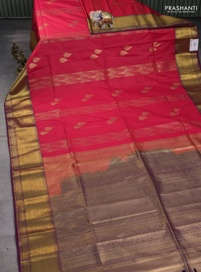 Semi soft silk saree red and deep maroon with allover zari weaves & buttas and zari woven border