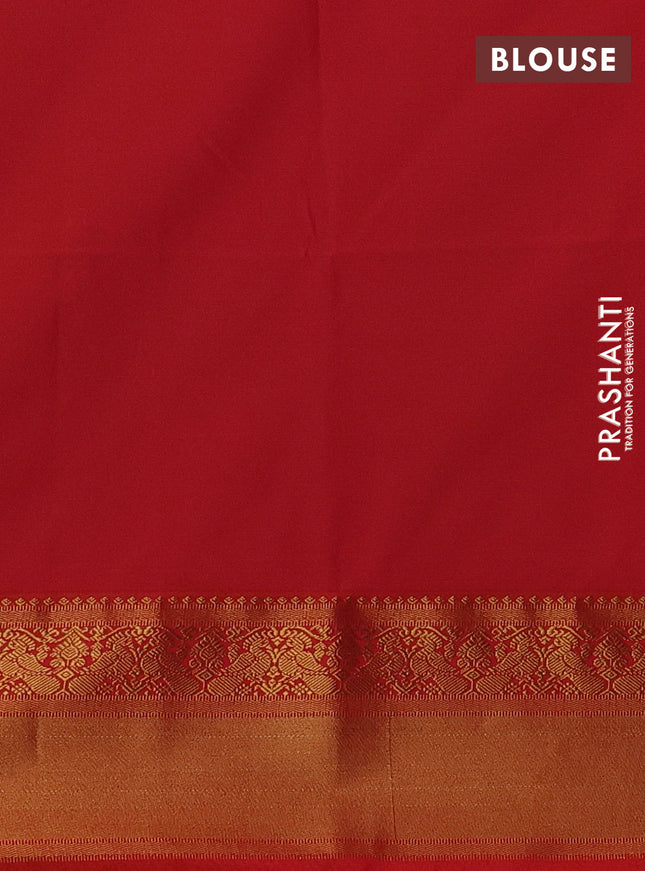 Semi soft silk saree green and orange with allover zari woven buttas and zari woven border