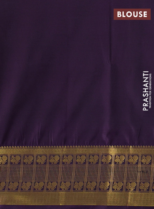 Semi soft silk saree rosy brown and purple with allover zari woven buttas and zari woven border