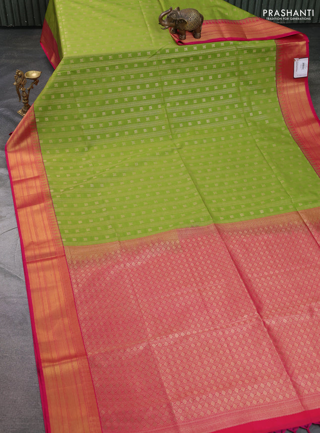 Semi soft silk saree light green and pink with allover zari weaves & buttas and zari woven border