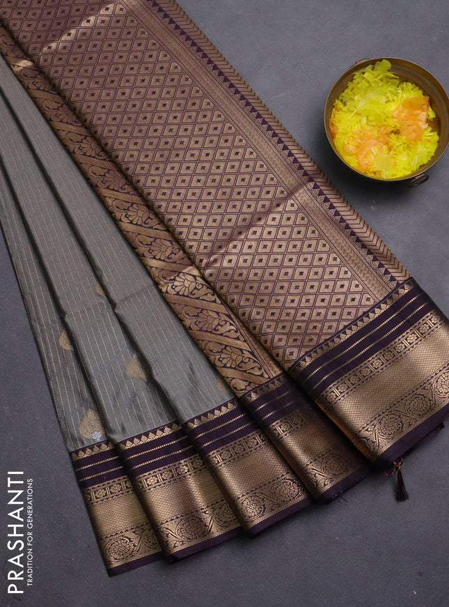 Semi soft silk saree grey and purple with allover zari weaves & buttas and zari woven border