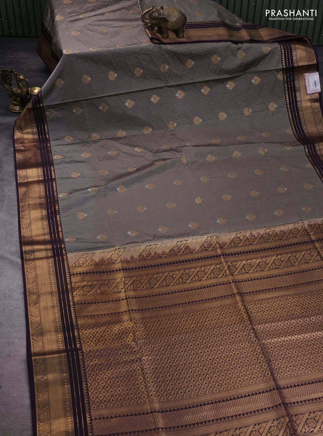 Semi soft silk saree grey and purple with allover zari weaves & buttas and zari woven border
