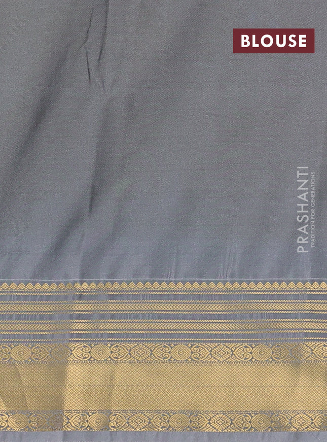Semi soft silk saree green and grey with allover zari weaves & buttas and zari woven border