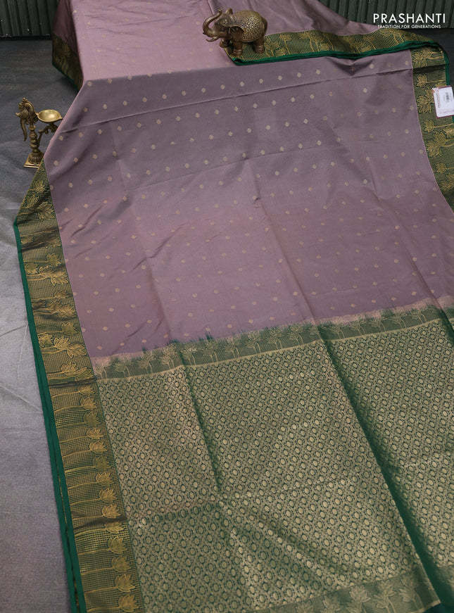Semi soft silk saree rosy brown and green with allover zari woven buttas and zari woven border