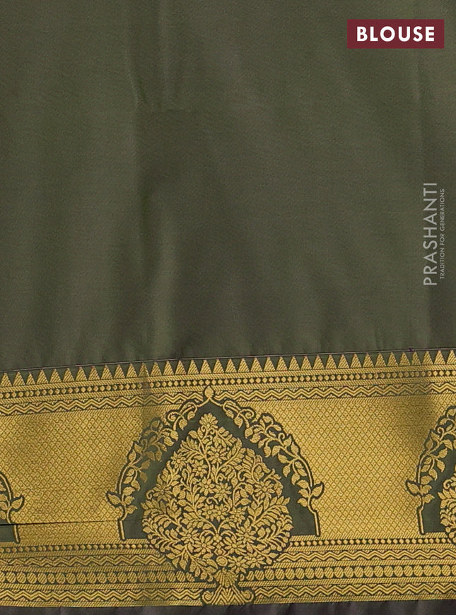 Semi soft silk saree parrot green and dual shade of greenish purple with allover zari weaves & buttas and zari woven butta korvai border